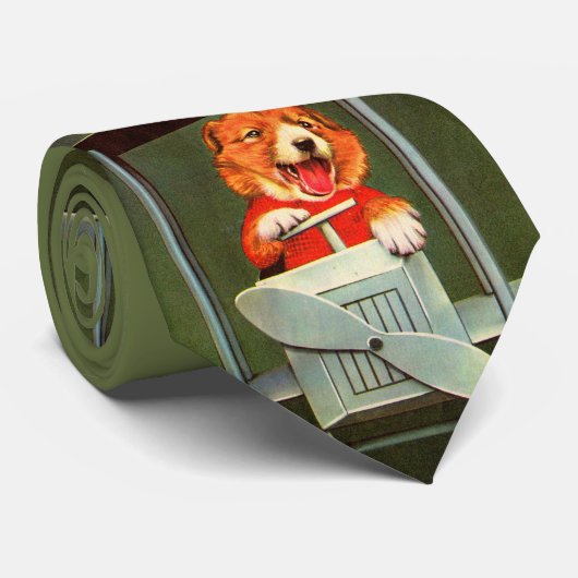 hond piloot print stropdas (Opgerold)