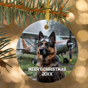 Hond Piloot Vliegtuig Grappige Luchtvaart Foto Ker Keramisch Ornament