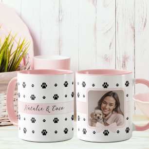 Hond Poot Blush Roze Strik Custom Foto en Tekst Mok
