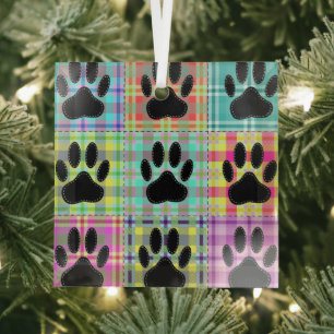 Hond Poot Patroon Quilt Glas Ornament