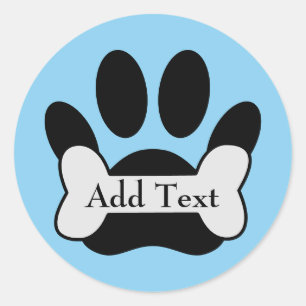 Hond Pootafdruk En Bot Op Baby Blauwe Huisdier Ronde Sticker