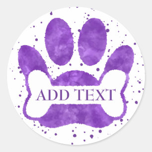 Hond Pootafdruk En Bot Paarse Waterverf Aangepast Ronde Sticker