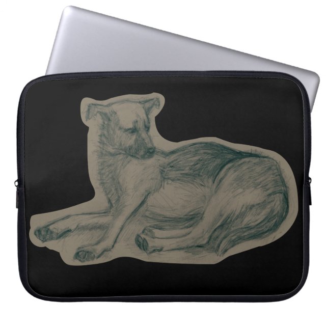Hond. Potloodtekening. Laptop Sleeve (Voorkant)