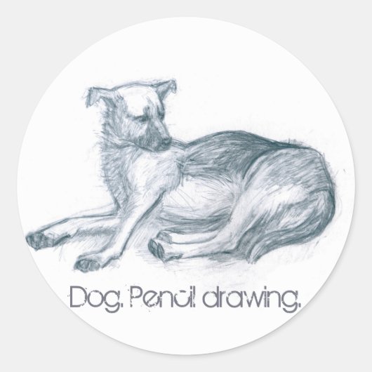 Hond. Potloodtekening. Ronde Sticker (Voorkant)