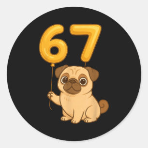 Hond Pug 67 Meme Zes Zeven Ballon Grappig Gen Alph Ronde Sticker