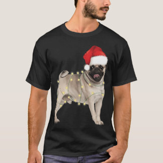 Hond PUG Kerstman Hoed Kerstlichtjes Hondenliefheb T-shirt