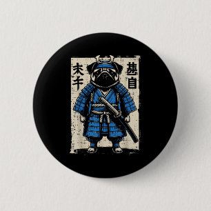 Hond Pug Samurai Grappige Japanse Krijger Kunst Ma Ronde Button 5,7 Cm