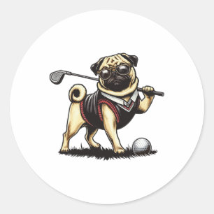 Hond Pug Spelen Golf - Golfer Ronde Sticker
