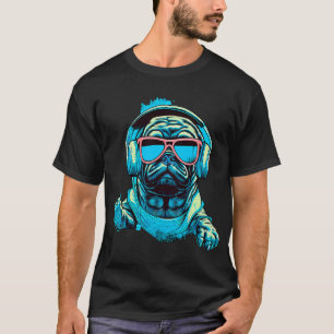 Hond, pug, Walkman, hoofdtelefoon, muziek, wandele T-shirt