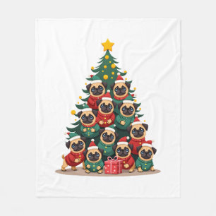 Hond Pugs Kerstboom Schattig Kerstmis (2) Fleece Deken