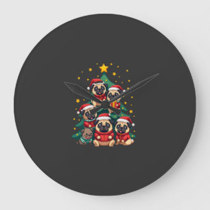 Hond Pugs Kerstboom Schattig Kerstmis (3) Grote Klok