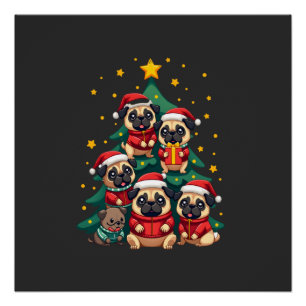 Hond Pugs Kerstboom Schattig Kerstmis (3) Perfect Poster