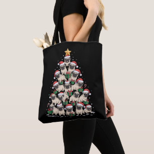 Hond Pugs Kerstboom Schattig Kerstmis Honden Moede Draagtas