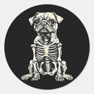 Hond Pugskelet Halloween Ronde Sticker