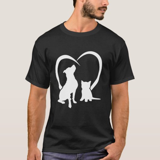 Hond Puppy en Baby Kat Hart Schattige Hond en Funn T-shirt (Voorkant)