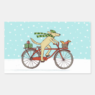 Hond Rijden Fiets met Eekhoorn Kerstvakantie Rechthoekige Sticker