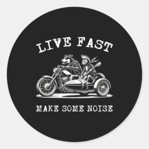 Hond rijden motor en kat spelen gitaar Punk Ronde Sticker