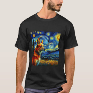 Hond Rode Heeler Sterrennacht schilderij Van Gogh T-shirt