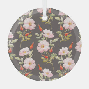 Hond Roos Waterverf: donker bloemmotief Glas Ornament
