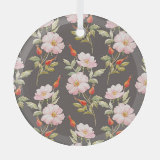 Hond Roos Waterverf: donker bloemmotief Glas Ornament