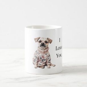 Hond Roze Bloemetjes Trui Ik Hou Van Jou (hondjesl Koffiemok
