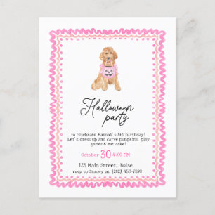 Hond Roze Preppy Pompoen Halloween Feest  Briefkaart