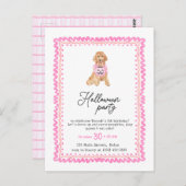 Hond Roze Preppy Pompoen Halloween Feest Briefkaart (Voorkant / Achterkant)