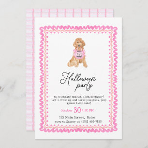 Hond Roze Preppy Pompoen Halloween Party Kaart