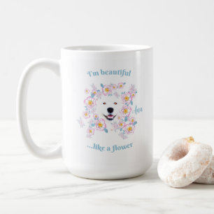 Hond Samojeed en roze bloemen Koffiemok