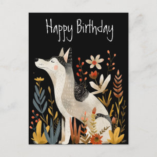 Hond Scandi Folk Art Gelukkig Verjaardag Zwarte We Briefkaart