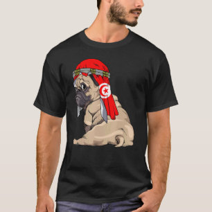 Hond Schattig Pug Retro Tunesië Vlag Trots T-shirt