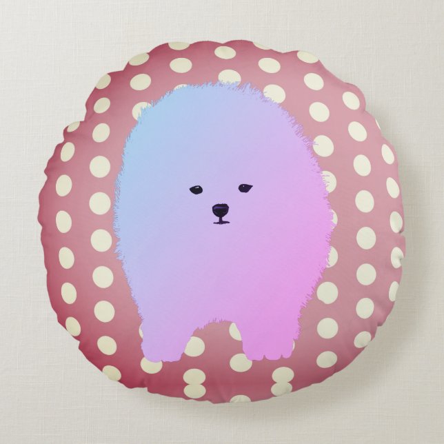 Hond, Schattige Pomeranian Fluffy Pet Pillow Rond Kussen (Voorkant)