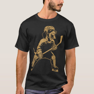 Hond speelt hockey op ijs leuk sport hond fan t-shirt