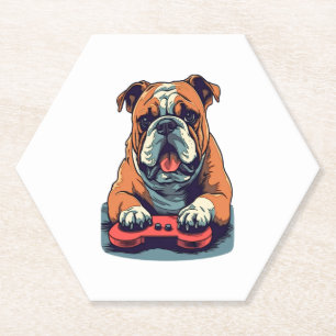 Hond Speelt Videospelletjes Kartonnen Onderzetters