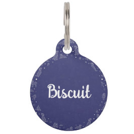 Hond Sterrenbeeld Blauw En Wit Patroon Monogram Huisdierpenning