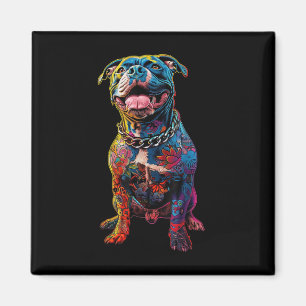 Hond Tattoos Pitbull getatoeëerd Kleurrijke getato Magneet