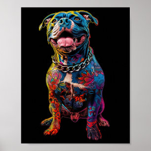 Hond Tattoos Pitbull getatoeëerd Kleurrijke getato Poster