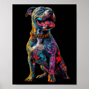 Hond Tattoos Pitbull getatoeëerd Kleurrijke getato Poster