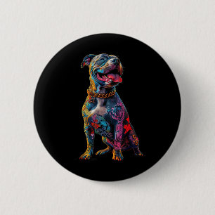 Hond Tattoos Pitbull getatoeëerd Kleurrijke getato Ronde Button 5,7 Cm