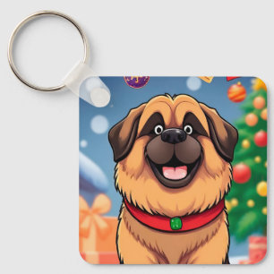 Hond te midden van kerstdecoraties sleutelhanger