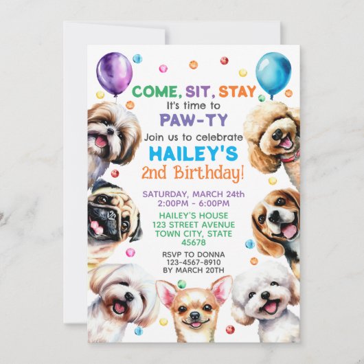 Hond Thema 2e Verjaardag Party Uitnodiging (Voorkant)
