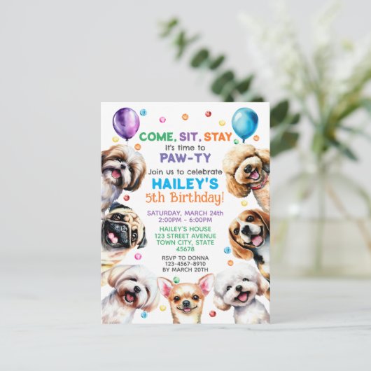 Hond Thema 5e Verjaardagsfeest Uitnodiging (Staand voorkant)