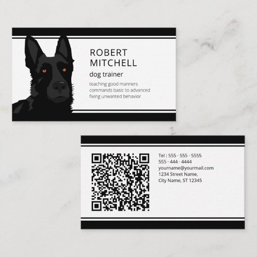 Hond Trainer Zwart Duits Herder QR Code Visitekaartje (Voorkant / Achterkant)