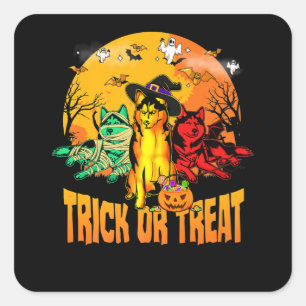 Hond  Ttrick or Treat Siberian Husky Halloween Gif Vierkante Sticker