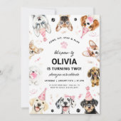 Hond Uitnodiging, Roze Puppy Verjaardag Uitnodigin Kaart (Voorkant)