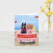 Hond van Duitse herder op Valentijnsdag Truck met Kaart (Gele Bloem)