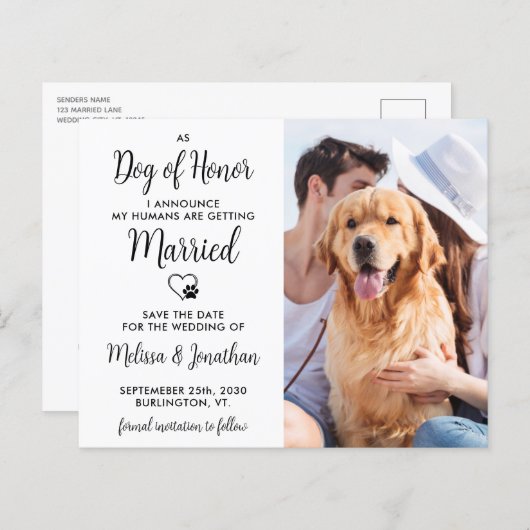 Hond Van Eer Budget Bruiloft Save The Date Postkaa (Voorkant / Achterkant)