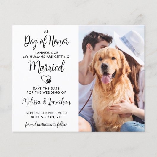 Hond Van Eer Budget Bruiloft Save The Date Postkaa (Voorkant)