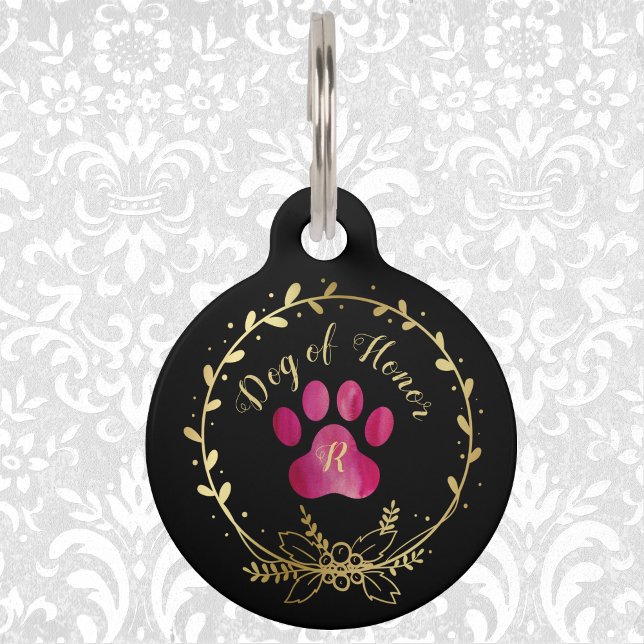 Hond van Honor Fuchsia Paw Print Wedding Huisdierpenning (Creator heeft geüpload)