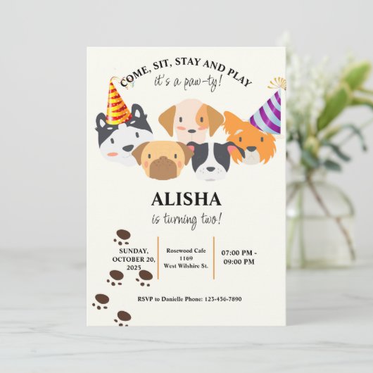 Hond Verjaardag Pawty Verjaardag uitnodiging (Staand voorkant)